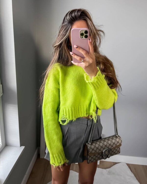 Κοντό πλεκτό πουλοβεράκι - Neon Green - Image 5