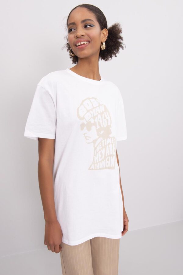 T-shirt σε φαρδιά γραμμή - Λευκό