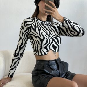 Κοντό τοπ με σχέδιο Zebra - Μαύρο