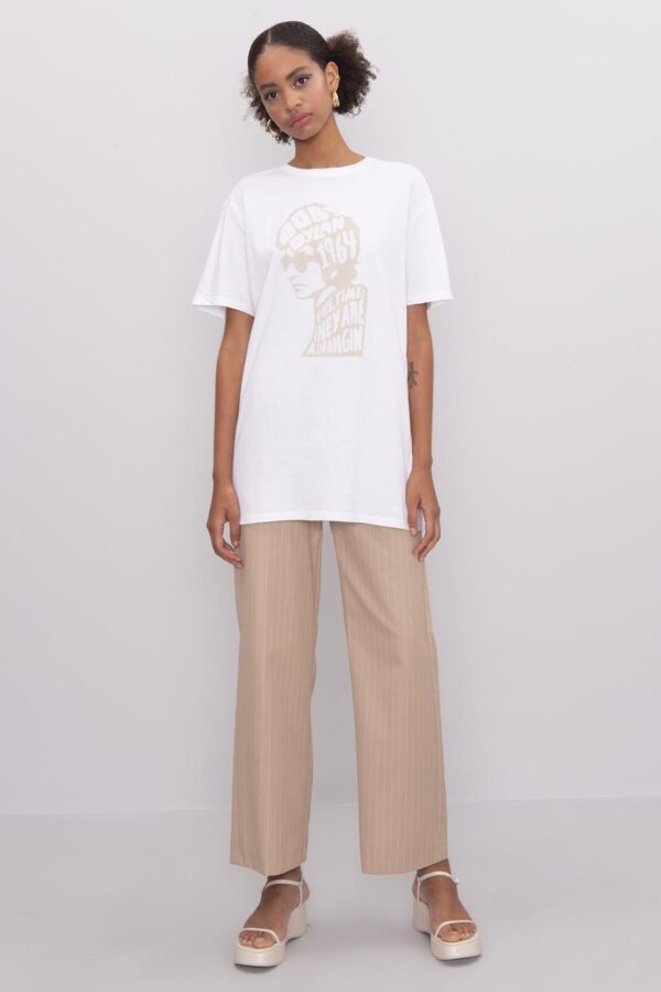 T-shirt σε φαρδιά γραμμή - Λευκό - Image 2