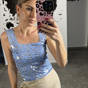 Αμάνικο μπλουζάκι με μεταλιζέ λεπτομέρειες – Γαλάζιο