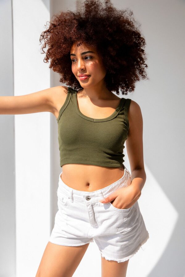 Crop top με πλέξη ριμπ - Χακί - Image 7